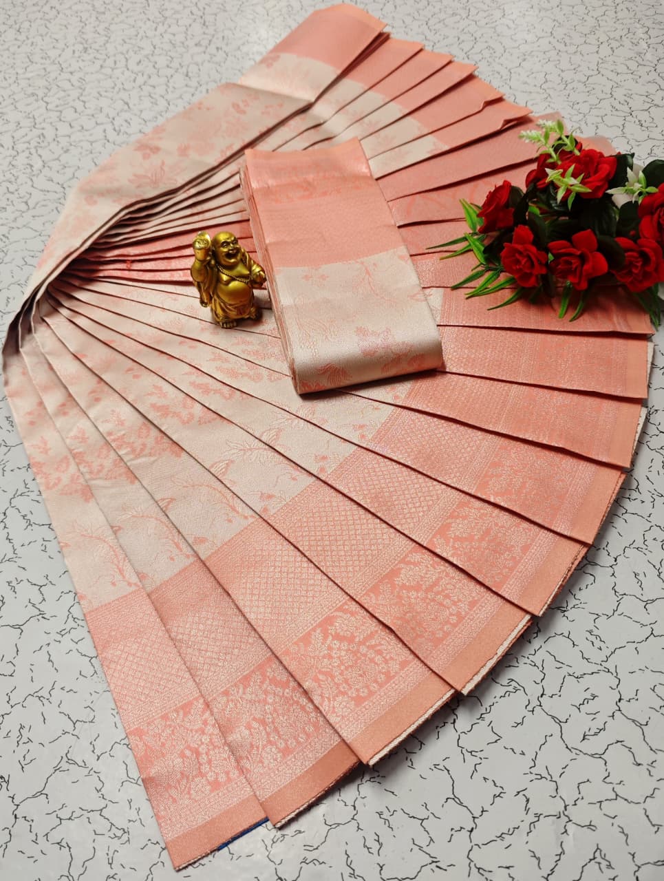 Peach Pink Soft Weave Ethnic Saree